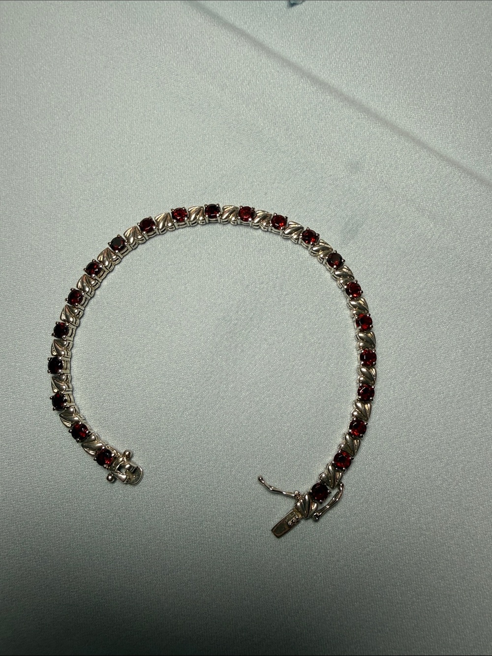 Sterling Silver Red Garnet Tennis Bracelet - 8 inch